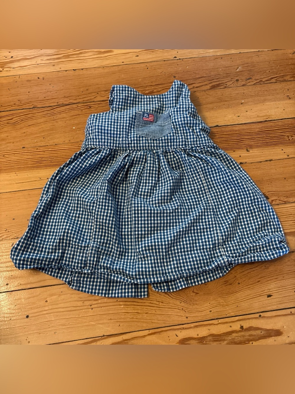 Polo Ralph Lauren Vintage? Check Girls Dress Flag 3-6 Months Blue White American
